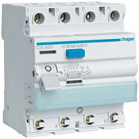 Дифреле (УЗО) Hager 4-полюсное 6kA 30mA тип А QC